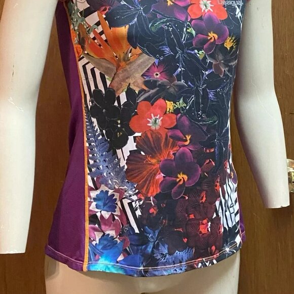Desigual Activewear Short Sleeve Floral Print Top T-Shirt M - Picture 5 of 12